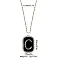Collar hip hop con colgante rectangular negro, letra C plateada brillante y diamantes imitación - Letra C