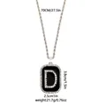 Collar de cadena plateada hip hop con colgante rectangular negro letra D de strass - Letra D