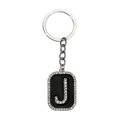 Llavero letra J con diamantes de imitación y colgante negro sobre anillo de plata - Letra J
