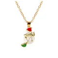 Golden necklace with a cute snowman pendant featuring red hat and white enamel finish - Snowman Style (A3048-1) / Gold