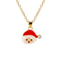 Christmas necklace featuring a red enamel Santa Claus pendant with a crystal accent - Santa Claus with Rhinestone (A3048-2) / Gold