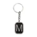 Llavero plateado con colgante letra M de esmalte negro y brillantes pedrería blanca - Letra M