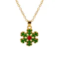 Christmas snowflake pendant necklace with green enamel and a red central gemstone - Green Snowflake Style (A3048-4) / Gold