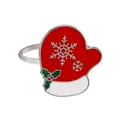 Festive red Christmas glove napkin ring with white trim and silver snowflake patterns - Z1092-11