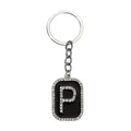 Llavero de letra P con pedrería y colgante rectangular de esmalte negro plateado - Letra P