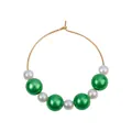 Golden wine glass charm ring with green beads and white pearls for Christmas party decor - Green And White Pearl Style (Z1312-1-GR)