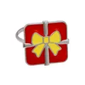 Festive silver napkin ring featuring a red gift box with a yellow bow design - Z1092-12