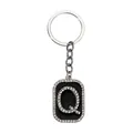 Llavero de letra Q plateada con pedrería de cristal y esmalte negro fino - Letra Q