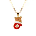 Cute Christmas bear in red glove pendant necklace with gold chain for women - Bear in Mitten Style (A3048-7) / Gold