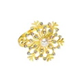 Gouden sneeuwvlok servetring met een witte parel en fonkelende strass steentjes decor - Sneeuwvlok Strass Parel Stijl (Z1272)