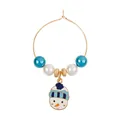 Christmas snowman glass charm with gold hoop and blue and white pearls - Snowman Pendant Blue White Color (Z1312-4)