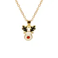Golden necklace featuring a cute white and red reindeer pendant for Christmas - Cartoon Reindeer Style (A3048-8) / Gold