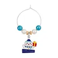Christmas snowman wine glass charm with blue pearls and gold beads on a metal ring - Christmas Snowman Pendant Blue Color (Z1312-5)