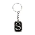 Llavero de plata con letra S y diamantes de imitación en colgante negro elegante - Letra S