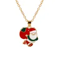 Golden necklace featuring a colorful enamel Santa Claus pendant with a gift bag - Santa with Gift Bag (A3048-9) / Gold