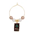 Christmas wine glass charm with champagne pearls and a black Merry X-MAS enamel pendant - Christmas Tree Black Rectangular Pendant (Z1312-6)