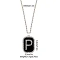 Collar hip hop con colgante rectangular negro, letra P de cristal y cadena de cuerda plata - Letra P