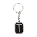 Llavero con letra T de esmalte negro y cristales brillantes, estilo hip hop chic - Letra T