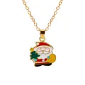 Festive gold O-chain necklace featuring a colorful enamel Santa Claus pendant charm - Santa Holding Tree Style (A3048-10) / Gold