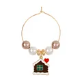 Christmas wine glass charm with golden ring, white pearls, and gingerbread house pendant - Christmas Gingerbread House Pendant Style (Z1312-7)