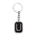 Llavero letra U en acabado plateado con esmalte negro y brillantes diamantes de imitación - Letra U