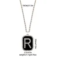 Collar hip hop con colgante rectangular negro letra R y brillantes diamantes - Letra R