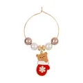 Christmas wine glass charm with golden ring, pearls, and red snowflake mitten bear charm - Christmas Mitten Bear Pendant (Z1312-9)