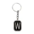 Llavero de estilo hip hop con colgante rectangular negro y letra W de diamantes brillantes - Letra W