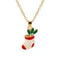Christmas stocking pendant necklace with red green enamel and golden chain for holidays - Christmas Sock with Gem (A3048-13) / Gold
