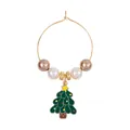 Christmas tree wine glass charm ring with gold hoop, pearls and green enamel pendant - Christmas Tree Enamel Pendant Style (Z1312-10)
