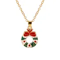 Christmas wreath pendant necklace with red bow and green white enamel swirl design - Striped Wreath Style (A3048-14) / Gold