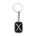 Llavero letra X de metal pulido con diamantes de imitación sobre esmalte negro - Letra X