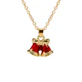 Christmas necklace featuring a red enamel bell pendant and golden bow on a fine link chain - Red Bow Bell Style (A3048-16) / Gold