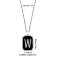 Collar hip hop con colgante rectangular negro, letra W plateada y cristales - Letra W