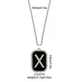 Collar hip hop con colgante rectangular negro y letra X con diamantes en cadena de plata - Letra X
