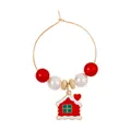 Christmas wine glass charm with red beads and a festive snowy house pendant - Snowy Christmas House Pendant (Z1312-17)