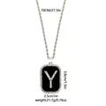Collar hip hop con colgante rectangular negro, letra Y de cristal y cadena de plata - Letra Y