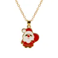 Golden Christmas necklace featuring a Santa Claus pendant with red enamel gift bag detail - Santa with Red Bag (A3048-18) / Gold