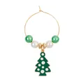 Christmas tree wine glass charm with green pearls and gold ring for festive events - Green White Polka Dot Christmas Tree (Z1312-18)