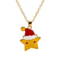 Christmas necklace with golden chain and smiling star pendant wearing a red Santa hat - Star with Red Hat (A3048-19) / Gold