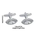 Silver eye-shaped zircon cufflinks with marquise center and pavé rim, 2.3cm height - White (B1452-WH)