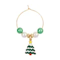 Christmas tree bead charm ring with green and white pearls in festive gold finish - Enamel Christmas Tree Shape Pendant (Z1312-19)
