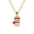 Festive gold necklace featuring a cute white and red enamel snowman pendant for Christmas - Snowman with Red Scarf (A3048-21) / Gold