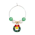Christmas wreath wine glass charm with light green pearls and golden metal ring - Bow Bell Wreath (Z1312-21)