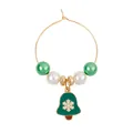 Christmas wine glass marker with golden ring, green bell pendant and white pearls - Snowflake Bell Pendant Style (Z1312-22)