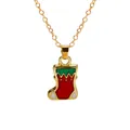 Christmas stocking necklace in gold metal with red and green enamel festive pendant - Red and Green Christmas Sock (A3048-22) / Gold