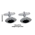 Silver evil eye cufflinks for men featuring black marquise stone and white crystals - Black (B1452-BL)