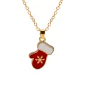 Christmas necklace featuring a red and white glove pendant with a golden snowflake - Gold Snowflake Mitten Style (A3048-23) / Gold