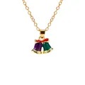 Christmas necklace featuring gold bells with red and green enamel and a festive bow - Double Bells with Red Bow (A3048-24) / Gold