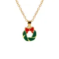Christmas wreath necklace with red bow and green enamel charm on a gold chain - Wreath with Red Bow Style (A3048-25) / Gold